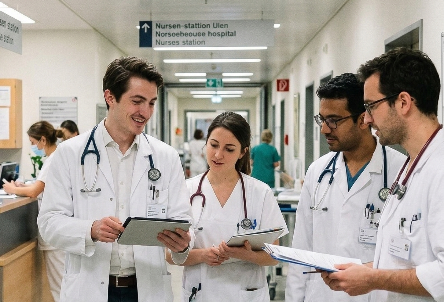 Arbeit mit Unterlagen und Bildschirm für Bewerbung und Klinikstart